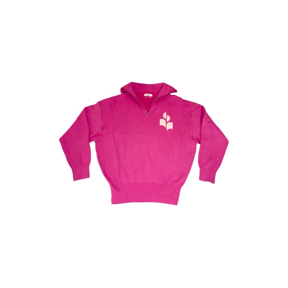 Isabel Marant Étoile Azra Half-Zip Cotton-Blend Logo Jumper in Fuchsia – Size 38